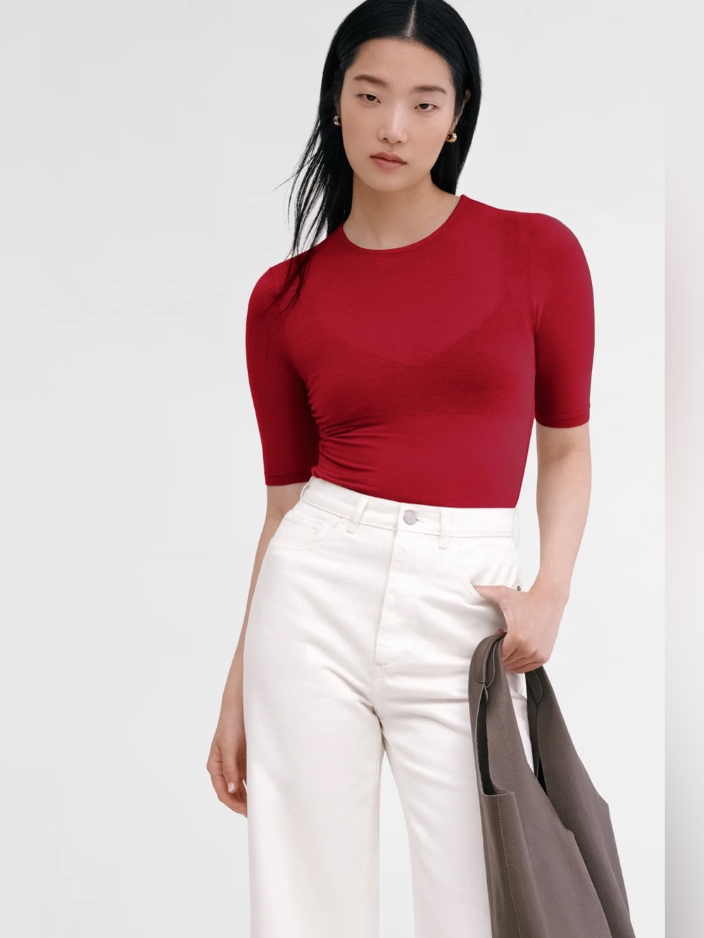 Marcella NYC Sheer Frankie Top Red Fitted Jersey Size Large EUC